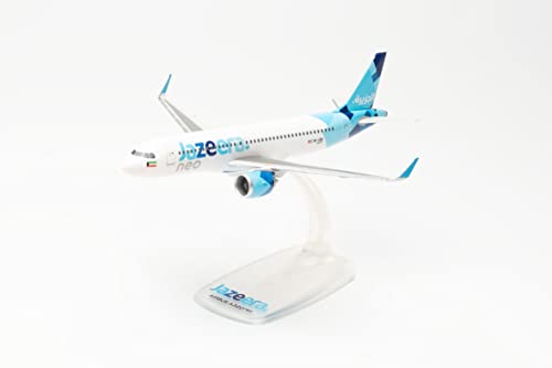 Herpa Modellflygplan Airbus A320neo Jazeera Airways, skala 1:200 – snapfit modellflygplan, flygplansmodell för samlare och hobbyutövare, miniatyrdekoration, plug-in modell med plaststativ