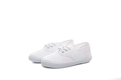 JGKDTX Boy's Girl's Lace up Sneakers Unisex White Canvas Shoes(Toddler/Little Kid) (1 M US Little Kid, White)