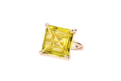 Bagues Sophistiquées Pour Femmes Bague Carrée Quartz Citron Or 14k