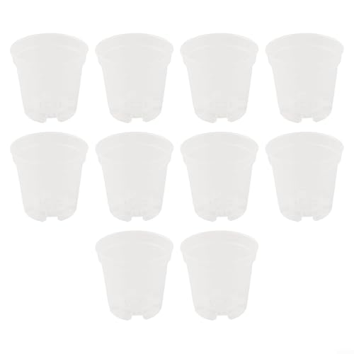 Yhenlovtt Set di 10 vasi per piante in plastica trasparente, per interni ed esterni, con fori di drenaggio, vaso trasparente di varie dimensioni, per orchidee, piante grasse, erbe aromatiche (7,6 cm)