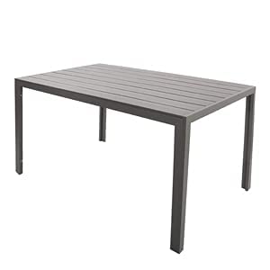 Try & Do 6 Person Outdoor Dining Table, Wooden Finish Rectangle Table, Lightweight Metal Aluminum Frame Table For Patio, Garden, Indoor, Gray #TOP4