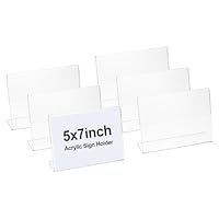 PATIKIL Acrylic Sign Holder, 5x7inch 6 Pack L Shape Display Stand Plastic Paper Picture Frame Menu Number Holder for Wedding Restaurant Office Store Home Use