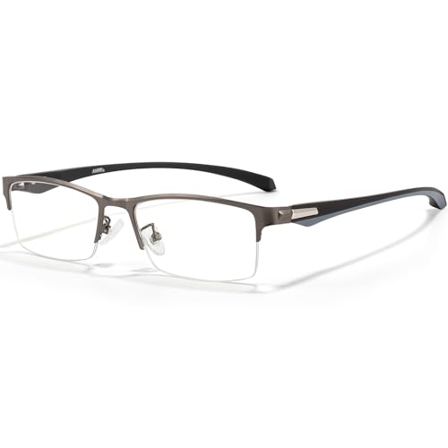 Image of ANRRI Blue Light Glasses for Men Semi Rimless Rectangle Metal Frame UV Blocking Computer Glasses