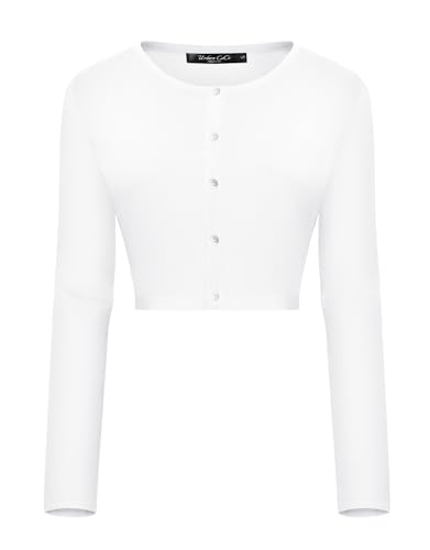Urban CoCo Women's Long Sleeve Button Up Cropped Cardigan Sweaters for Women Crew Neck Short Bolero Shrug for Dresses2