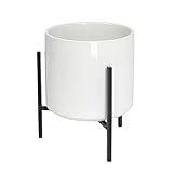 Bloomingville Black & White Planter with Metal Stand 5 Inch Pot (AH0058)