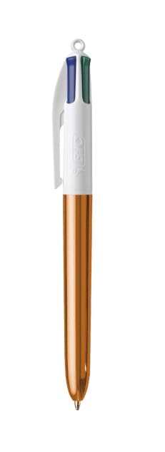 BIC - 1 Kugelschreiber, nachfüllbar, 4 klassische Farben (Schwarz, Rot, Grün, Blau) – mittlere Spitze – Kollektion Shine – Korpus in glänzender Farbe Orange