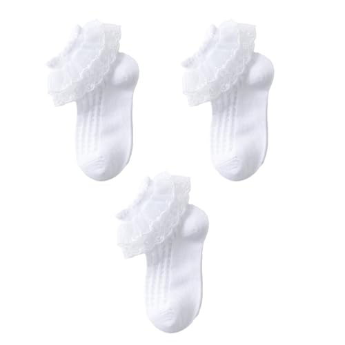 3 Pair Girls Cotton Socks Comfortable Hosiery For Infant Baby Ankle Delicate Lace Edging For Parties And Daily Sweet Dress