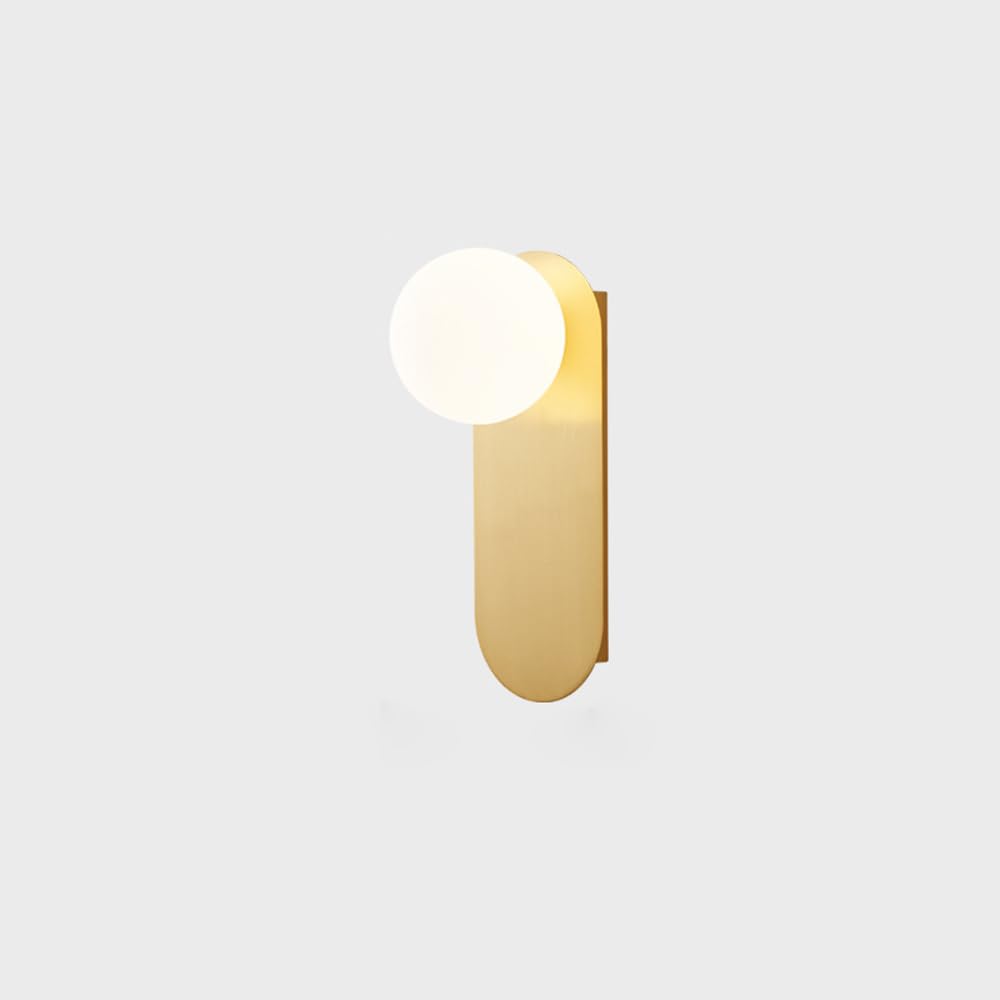 HUAYUSEDF Mid Century Wall Sconce, Modern Gold Bathroom Vanity Light, Nordic Bedside Copper Lamp with Milky Glass Globe Lampshade,G9 Indoor,Hotel Villa Corridor Mounted(Gold)