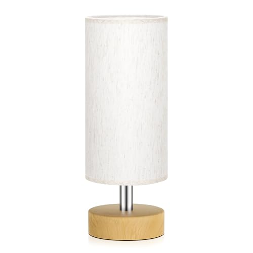 Image of Table Lamp for Bedroom(Cream Shade - Wood Base, 11.6 inch Inline Control) | Bulb not Included | Minimalist Desk Lamp | Linen Fabric Shade | for Living Room | for Dorm