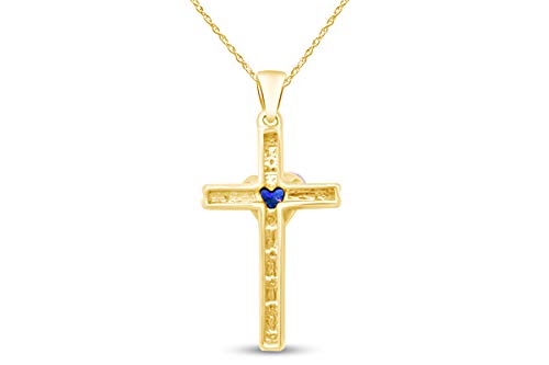 AFFY Simulated Blue Sapphire & Natural Diamond Cross Pendant Necklace inTwo-Tone Gold Over Sterling Silver3