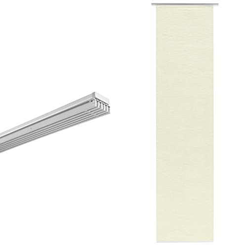 GARDINIA Emia Flächenvorhangschiene Komplett-Set 225-335 cm & Flächenvorhang, Schiebegardine, Blickdicht, Vorhang/Gardine mit Natur-Optik, Sand, 60 x 245 cm