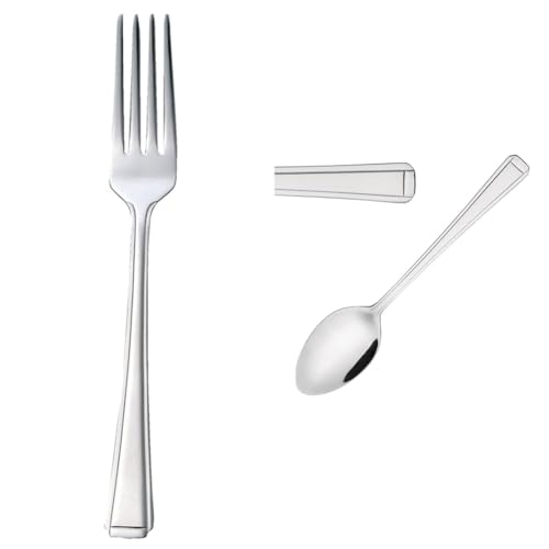 Olympia D691 Harley Cutlery Table Fork (Pack of 12) & Harley Cutlery Teaspoons Set (Pack of 12), Silver, High Polished Stainless Steel, Size: 140