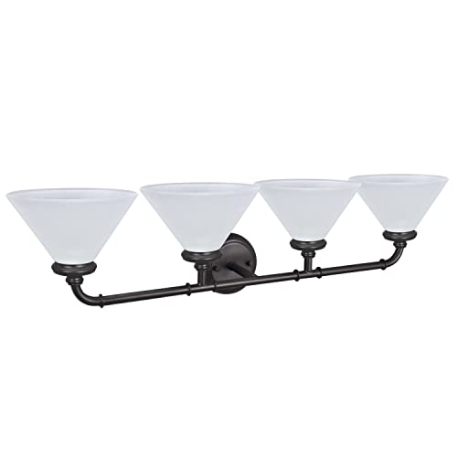 Image of Aspen Creative 62148, Four Metal Bathroom Light Fixture, 6-1 /2 inch Wide, Transitional Design in Oil Rubbed Bronze with Frosted Glass Shade Vanity WALL