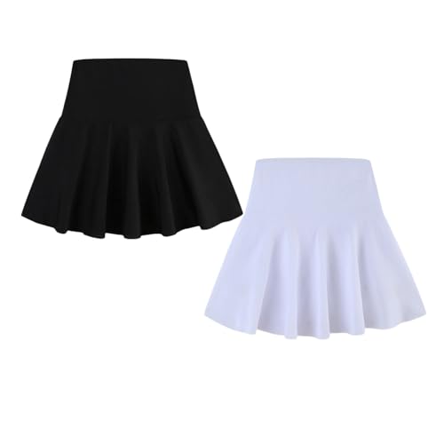 2 Pack Girls Tennis Shorts with Pockets 2 in 1 Elastic Athletic Skorts for Toddler Kids Golf Skirt 7-9 Years Black/White