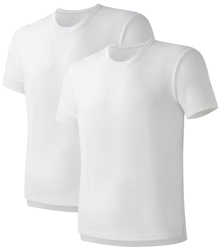 DAVID ARCHY Men's T-Shirt Heavyweight Tees Cotton Sorona Casual Plain Shirts Side Slit/Curved Hem Tees for Men 2-Pack