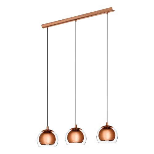 Eglo Suspension luminaire Rocamar à 3 lampes, lustre suspendu en métal aspect cuivre et verre...