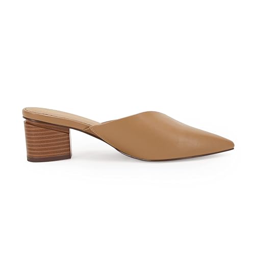 Image of Coutgo Womens Pointed Toe V Cut Mules Chunky Block Heels Slip On Clogs Fashion Office Slides Shoes