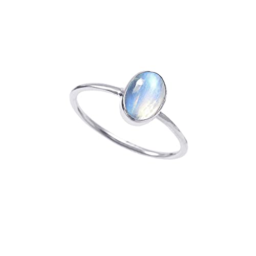 Bague en argent sterling 925 cabochon de fiançailles arc-en-ciel taille 59.25