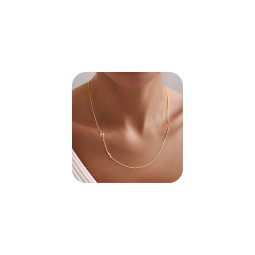 M MOOHAM Sideways Two Initial Necklaces for Women - Dainty 14K Gold Plated Custom Initial Necklace Personalized Gold Letter Necklace Jewelry Birthday Gifts for Women Wife Mom Sister Friends Teen Girls