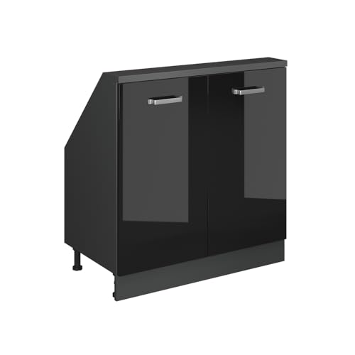 Vicco Küchenschrank für Dachschrägen R-Line, Schwarz Hochglanz/Anthrazit, 80 cm mit 2 Türen Vicco Küchenschrank für Dachschrägen R-Line, Schwarz Hochglanz/Anthrazit, 80 cm mit 2 Türen