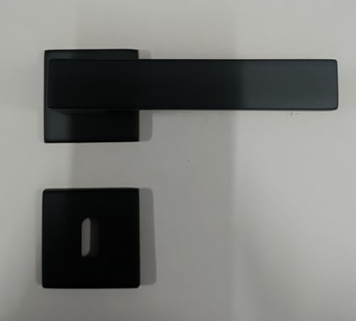  Generico Maniglia per porte interne Quadrata - Serie ANGOLO - Linea Cali\' - Prodotto made in Italy - Materiale Alluminio - Rosetta e bocchetta foro chiave 50x50 (Nero Opaco)