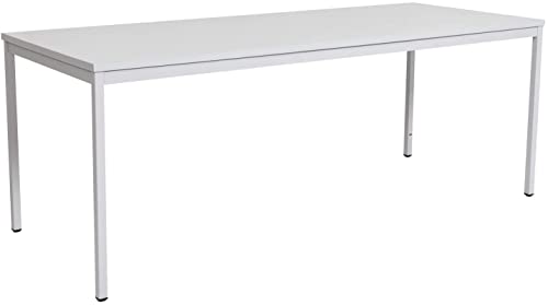 furni24 Schreibtisch-Stahl 200x100x75cm, Grau, TÜV/GS-Einfache Montage, Arbeitstisch, Bürotisch, Küchentisch, Esstisch, Druckertisch Büro-Möbel Arbeitszimmer Computertisch Gaming-Tisch Mehrzwecktisch