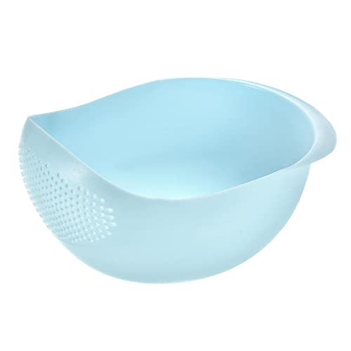 uxcell Rice Wash Sieve, Rice Washer Strainers Colander Fruit Washing Bowl, Multipurpose Plastic Fruit Vegetables Drain Basket Kitchen Gadget-Blue