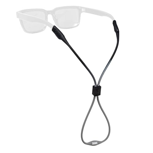 Chums Slim Retainer - Adjustable Eyewear Keeper - Thin Silicone Safety Eyewear Retainer for Women & Men (Black/Smoke)