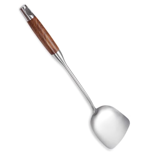 AOOSY Wok Spatula, 15.7 Inches 18/10 Stainless Steel Spatula Metal Wok Spatulas with Wooden Handle for Kitchen Use Wok Utensil