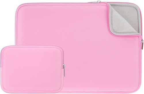 Image of Meyaar Sleeve for MacBook 15 inch & 14 inch, Compatible with MacBook Pro 14-inch M1 /M2 /M3 /M4, Compatible with MacBook Air 15-inch - Soft Padded Fur-Lined with Small Zipper Bag (Pink, for MacBook 15 inch /14 inch)
