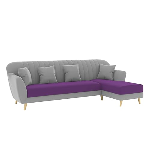 Image of Atticus RHS 6 Seater L Shape Sofa Set for Living Room (Purple Grey Fabric) Premium Fabric Sofa Set