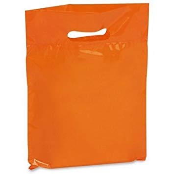 New - Extra Thick 1.5mil - 50 Glossy Merchandise Bags, Retail Shopping Bags, 9" X 12" with Die Cut Reinforced 3" Fold Over Handle, No Gusset (Orange)