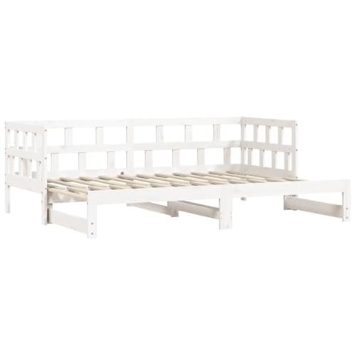 vidaXL Sofá Cama Nido Madera Maciza de Pino Blanco 90x190 cm, diván con Nido, sofá Cama, sofá diván, divanes con Nido, Cama de Invitados, sofá Cama