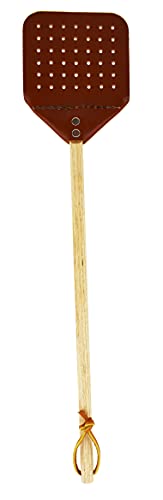 Heavy Duty Leather Fly Swatter with Wooden Handle 20 inch