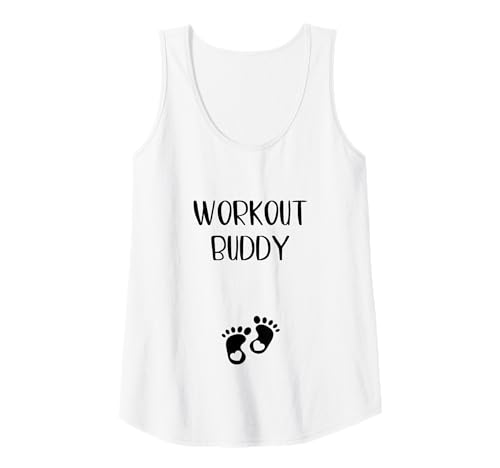 Product Image of the Womens Workout Buddy Pregnancy Announcement Gym Exercise Design Tank Top