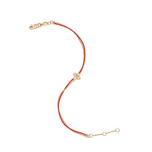 Chow Sang Sang Promessa 18K Rose Solid Gold (Dk Color, Ifvs Clarity, Round Brilliant) Diamond Four-Clover With Red Thread Bracelet For Women 87590B | 6.6", (17 Cm) #TOP3