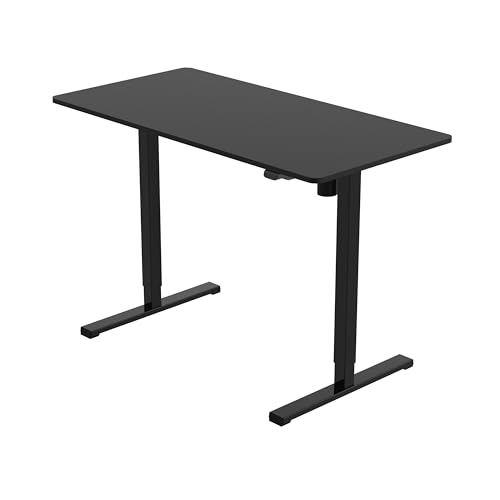Image of Manual Height Adjustable Sit Stand Desk Frame | Width Adjustable Standing Desk with Retractable Crank Handle | Heavy Duty Steel Frame Load Capacity up to 60 kg (Black Frame & Black TT)