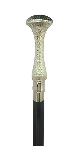Vintage King Designer Brass Silver Long Head Handle Victorian Style Wooden Walking Stick Cane (2 Fold Wooden Walking Cane )