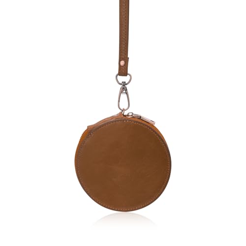 WisePoint Monederos Mujer, Cartera Pequeña de Cuero Monedero Pequeño Mujer Redonda con Cremallera de Bronce Retro, Monedero Pequeño Portátil para Compras, Pasear Perros y Viajar (Marrón)