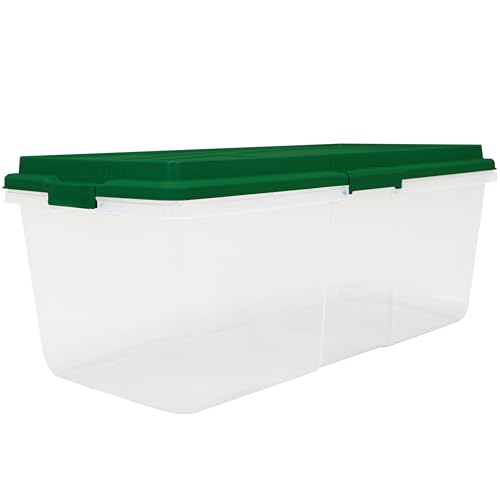 Image of Christmas 113 Quart Storage Bins with Lids, Clear Plastic Latched Storage Container with Red Hi-Rise Lid (Set of 4) (Green)