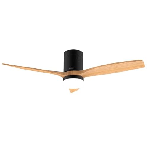 Cecotec Ventilador de Techo con Luz EnergySilence Aero 5600 Aqua Black&Lightwood Connected. 40W y 52”, WiFi, Mando, Protección IP44, Luz, 6 Velocidades, 3 Aspas, Modo Winter-Summer, Temporizador 8h
