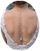 XSBODY Crystal Wedding Backdrop Necklace for Women Bridal Long Cubic Zirconia Dainty Back Necklace Body Chain Jewelry Festival Prom Gift (Silver)