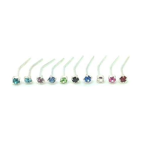 10 x Sterling Silver Mix Colour Clawset Nose Studs Piercing Stud Body Jewellery Cover
