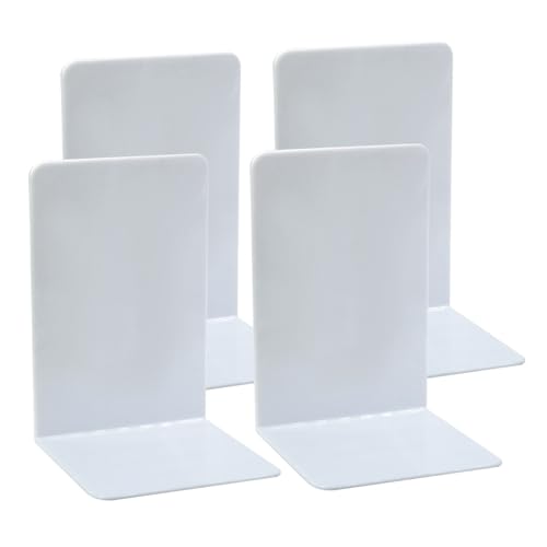 KKLM ブックエンド ホワイト 2セット (4枚入り) 卓上収納 本立て スタンド 書類 雑誌 CD整理 文房具 デスク整理 滑らない 倒れない