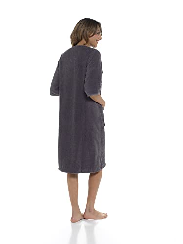 Image of Women's 100% Cotton Terry Zip Bathrobe - Short Sleeve Toweling Robe & Absorbent Housecoat (Grey, Large)