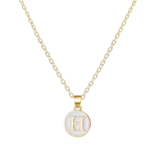 Image of Giftana Alphabet Locket with Chain, White Enamel Letter A-Z Pendant Necklace for Girls, Personalized Initial Name Gold Plated Pendant Necklace Gift for Girlfriend, Valentines Day Gifts for Woman