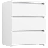 FOTOSOK White Nightstand with 3 Drawers, White Bedside Table Night Stand for Bedroom with Cut-Out Handle, Sofa Side Table 3 Drawer Nightstand for Bedroom, 17.7W*15D*21.7H