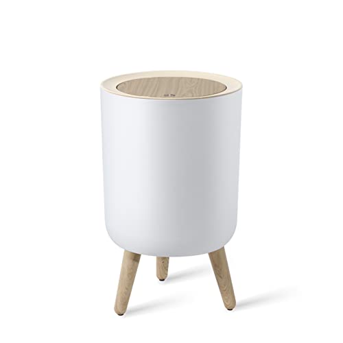 Bathroom Trash Can with Lid,1.8 Gallon Modern Office Trash Can for Near Desk Bedroom Garbage Can Waste Basket with Push Top,Nordic Small Trash Bin for Living Room,Nursery,Dog Proof Trash Can