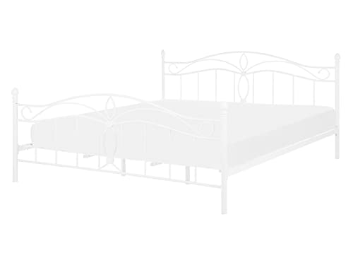 Beliani Lit Double Métallique Blanc 140 x 200 cm en Fer Forgé avec Sommier à Lattes Inclus Style Romantique pour Chambre au Style Boho ou Rétro