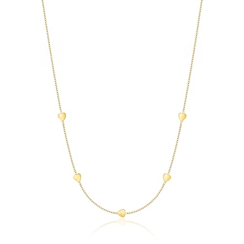 Orovi Cadena de oro de 9 quilates de oro amarillo 375 – Cadena de corazón para mujer, colgante de oro con forma de corazón, hipoalergénica, 40 + 2 cm, colgante de corazón, joyas para mujer hechas a